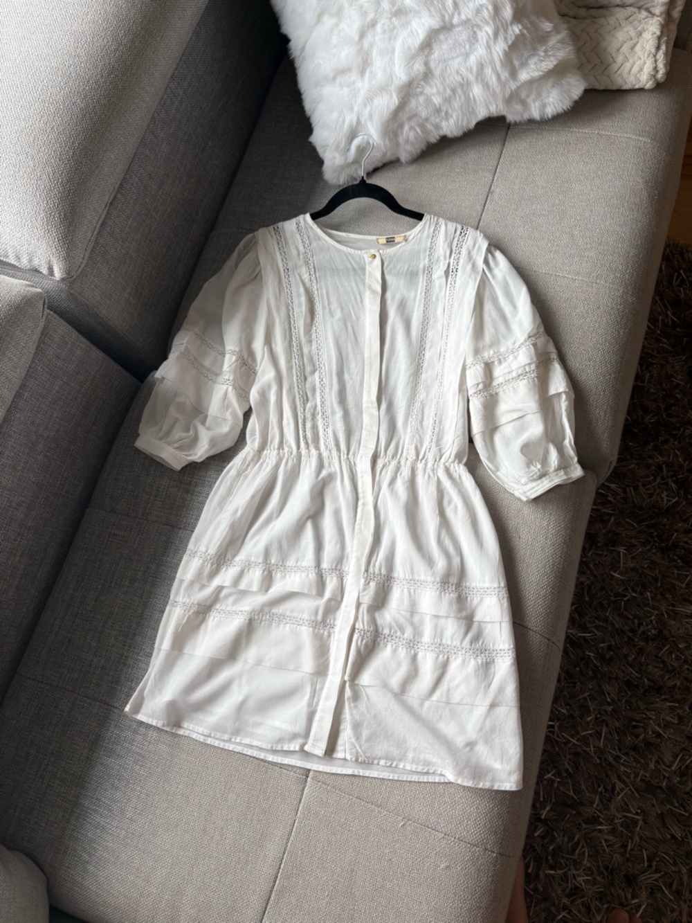 Sessun-Women's white Button-Front Cotton Dress with Lace Trim-  s
